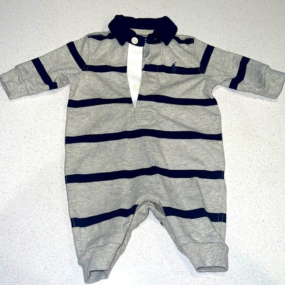 Baby Boys Striped Cotton Rugby Coveralls
